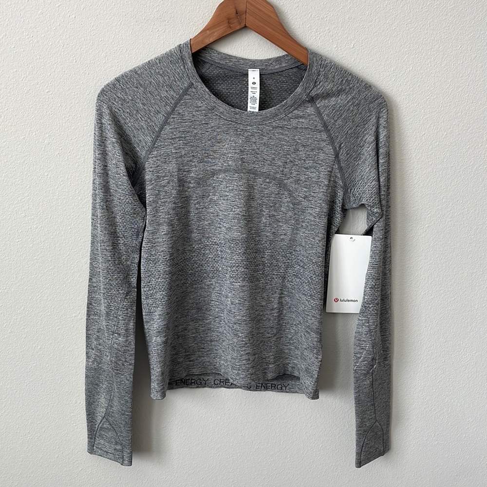NWT Lululemon Swiftly Tech Long Sleeve Shirt 2.0 Race Length Slate/White Size 6